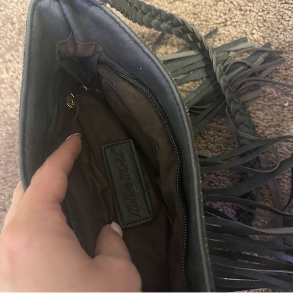 Black Fringe Shoulder Bag with Braided Strap - Picture 5 of 6